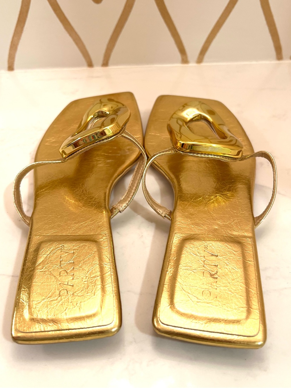 Gold Metallic Square-Toe Slide Sandals - Picture 5 of 6